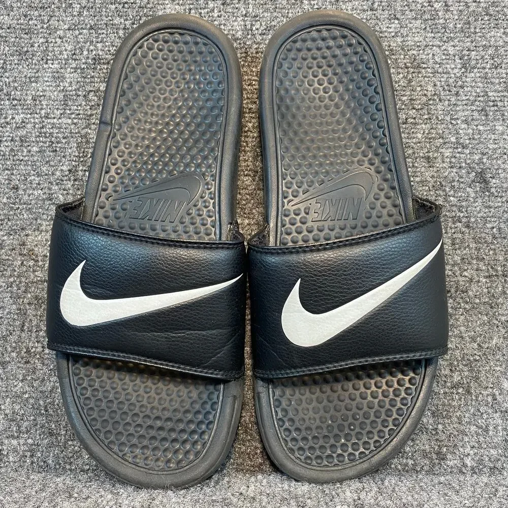 Nike Benassi Swoosh Mens Slide Sandals Black White Comfort Sport Pool Slides 9